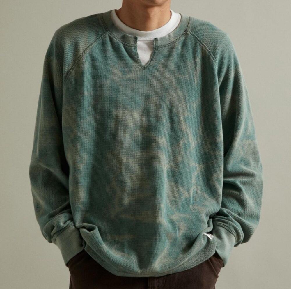 Urban Outfitters BDG Bleached Marble Thermal Shirt Mens Large Waffle Knit